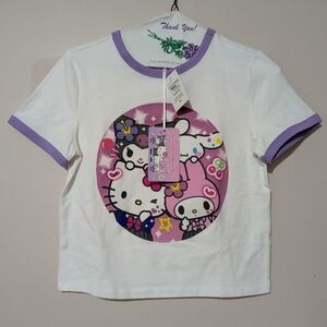 Hello Kitty Kogyaru Group Sanrio Cropped Ringer T-Shirt NEW with tags!